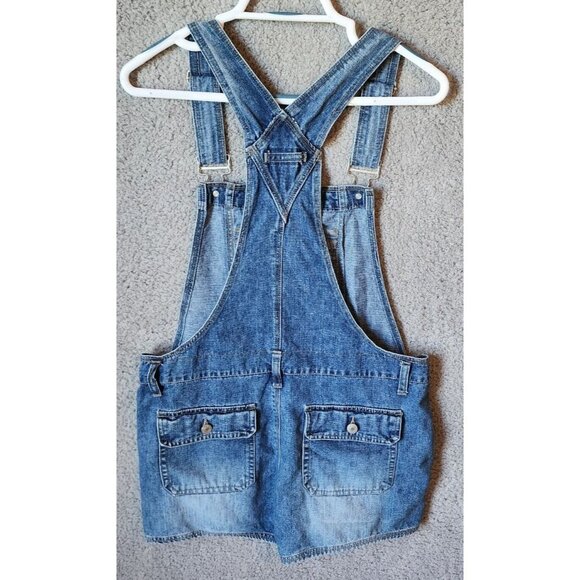 Vtg No Boundaries Women's Overall Shorts Stretch Blue Denim Raver Y2K Sz Medium - Picture 14 of 16